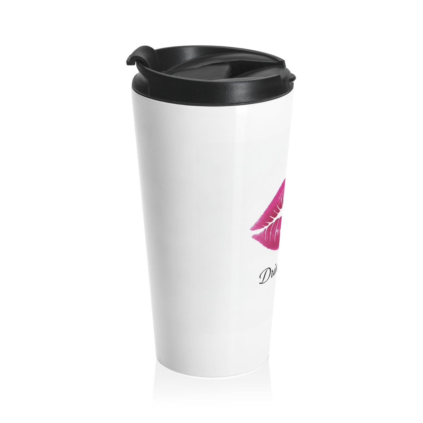 Travel Mug - 'Drink Diva' Pink Lip Print Stainless Steel Tumbler