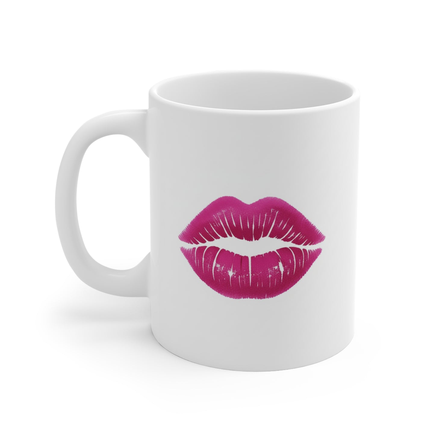 Kiss Print Mug — Pink Lip Graphic 11oz Coffee Cup