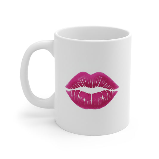 Kiss Print Mug — Pink Lip Graphic 11oz Coffee Cup